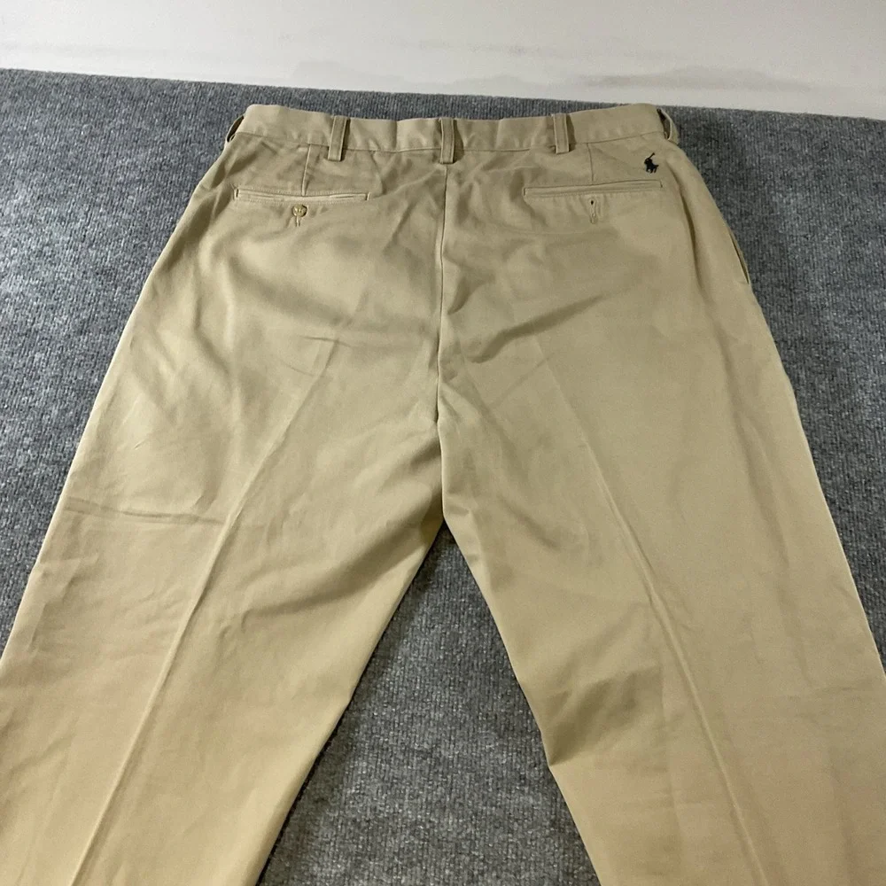 Polo Ralph Lauren Ethan Pant Mens 36x30 Khaki Tan Pleated Cotton Chino Trousers